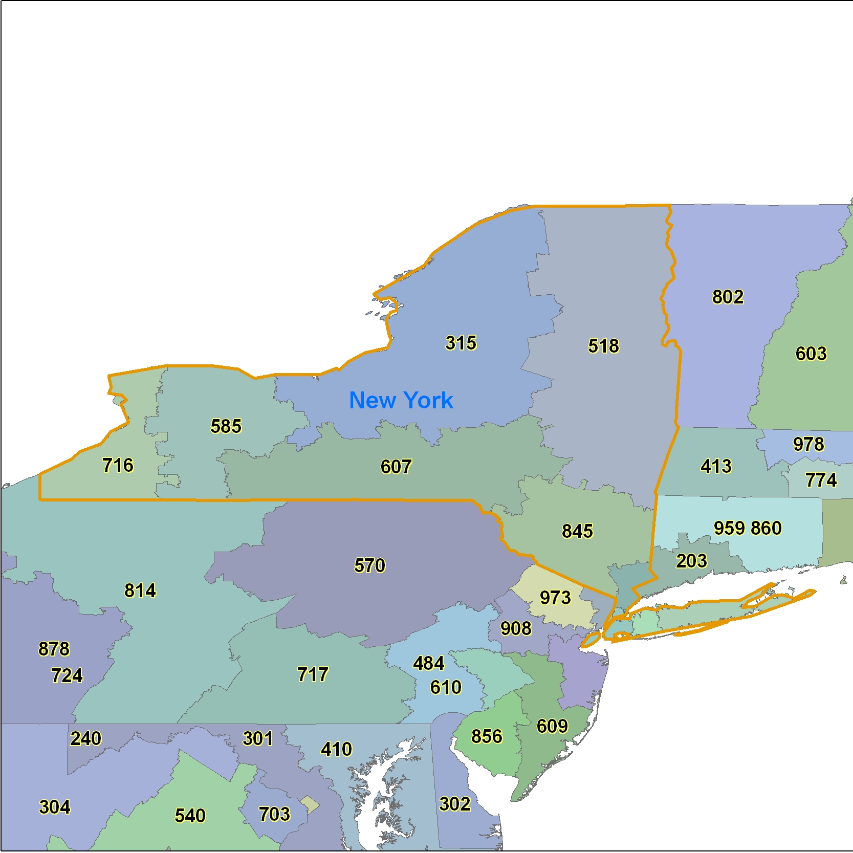 New York (NY) Area Code Map